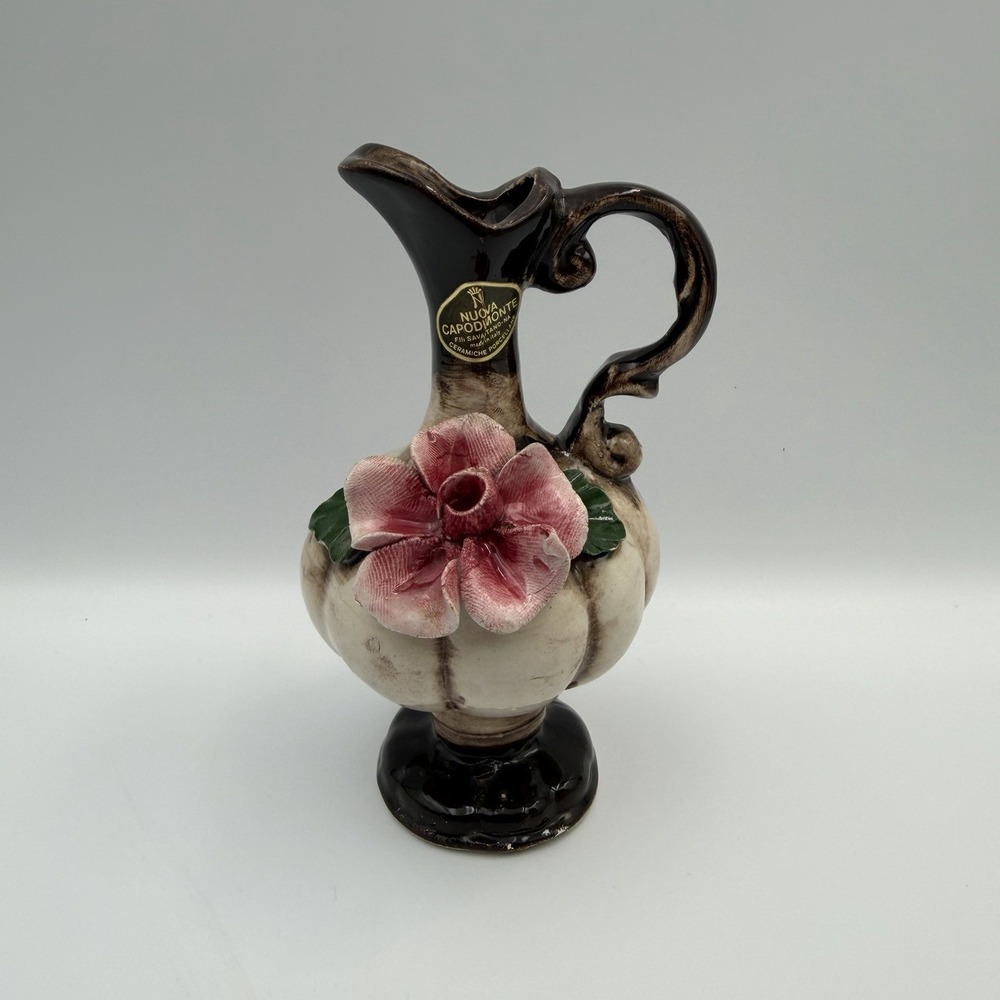 Vtg Nuova‎ Capodimonte Small Porcelain Floral Trinket Vase Pitcher Italy